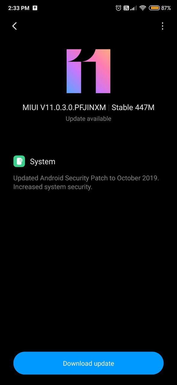 MIUI 11.0.3 Update for Redmi K20