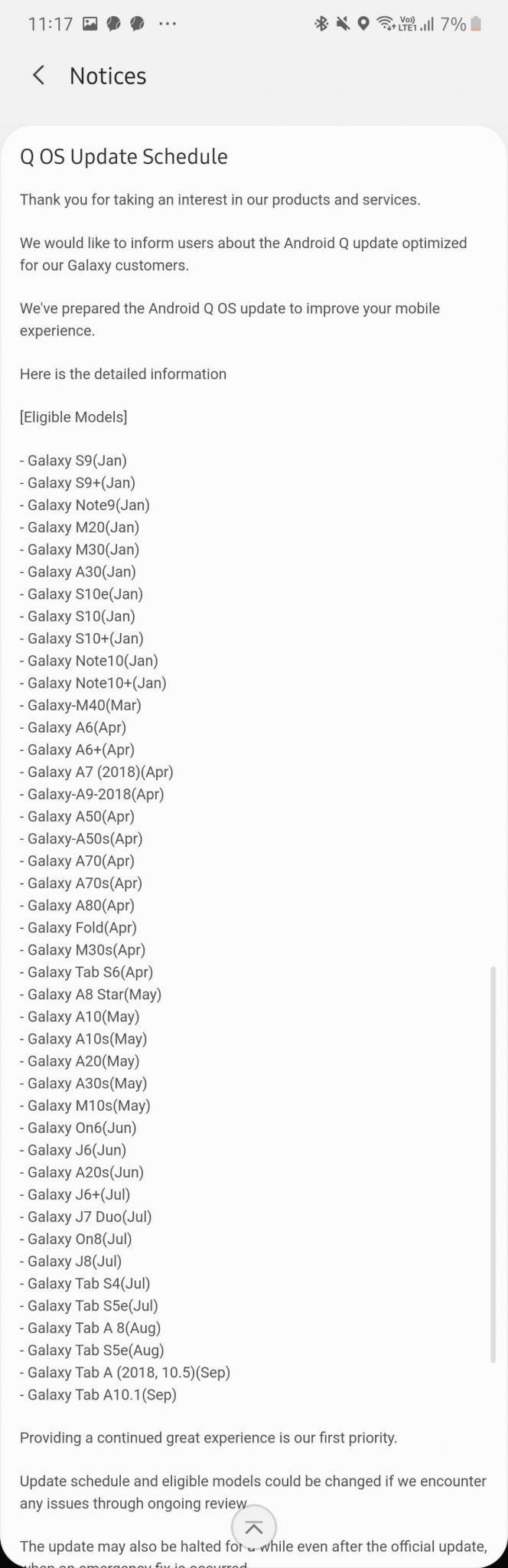 Samsung Android 10 Update schedule revealed