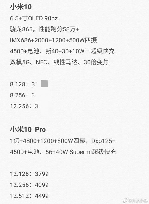 Xiaomi Mi 10 Specs Leaked