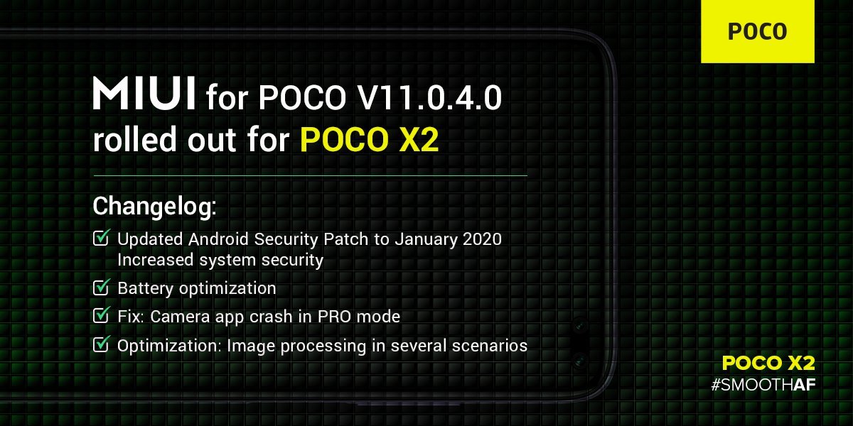 MIUI 11.0.4.0 Update for Poco X2 official