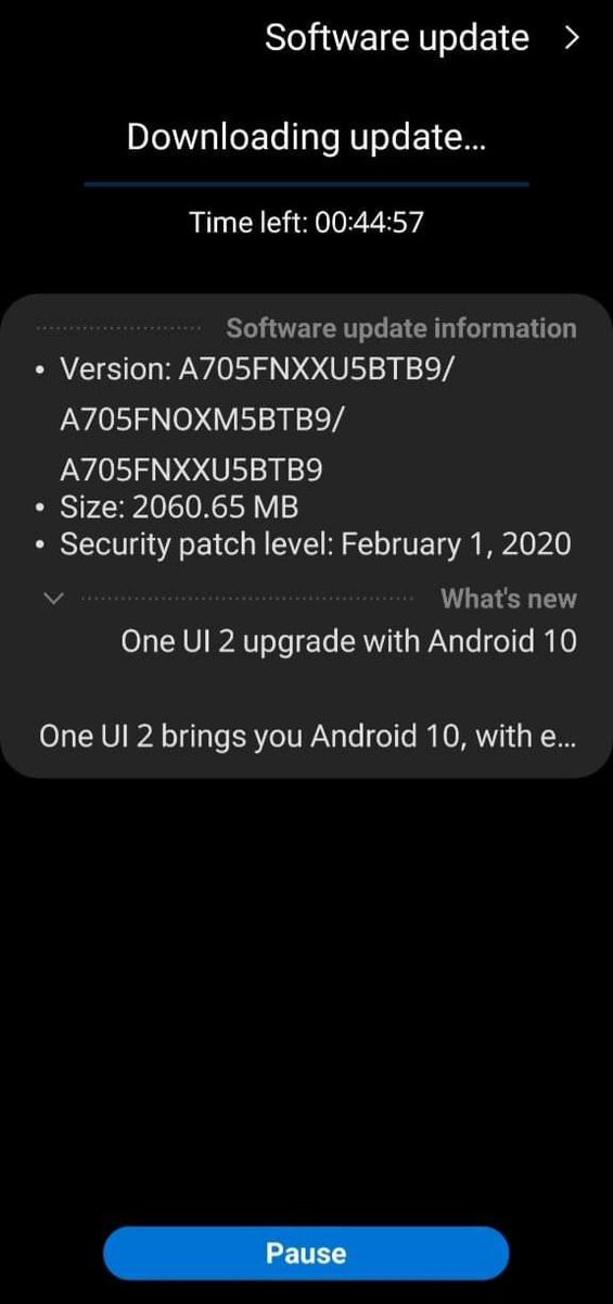 Samsung Galaxy A70 Android 10 update