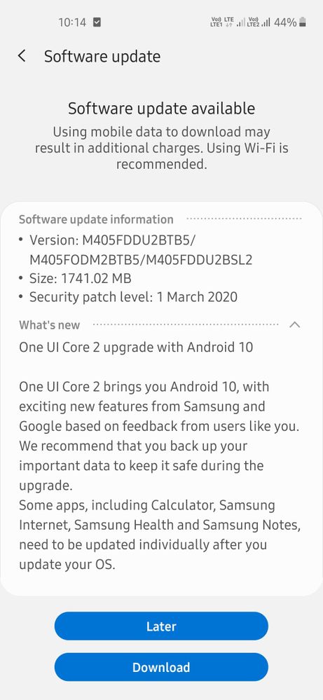 Android 10 Update for Samsung Galaxy M40