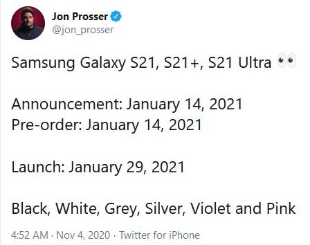Samsung Galaxy S21 announcement, pre-order and launch dates leaked