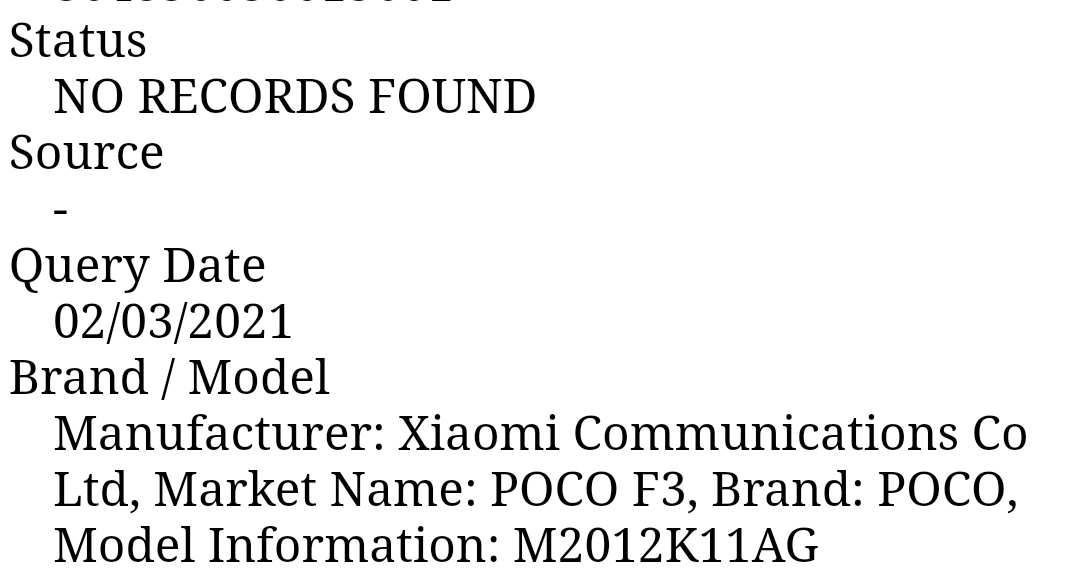 Poco F3 model number fcc