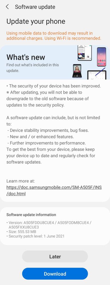Samsung Galaxy A50 June update
