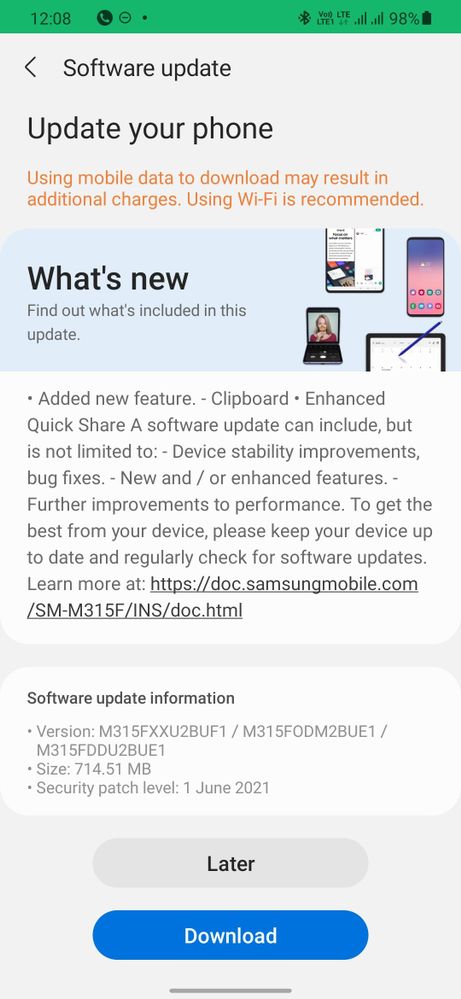 Samsung Galaxy M31 June Update