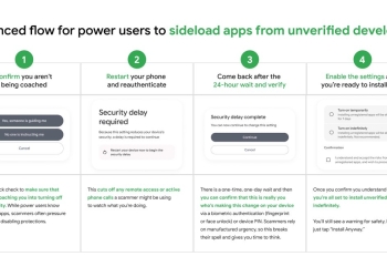 Google's official four-step advanced flow diagram for sideloading apps from unverified Android developers