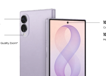 Samsung Galaxy Z Fold 8 in Lavender, rear cameras and cover screen