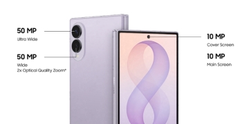 Samsung Galaxy Z Fold 8 in Lavender, rear cameras and cover screen