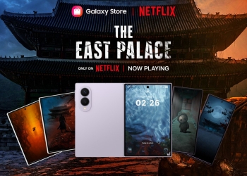 Galaxy Z Fold8 with a Netflix The East Palace theme, part of the Samsung Netflix Now Brief tie-in