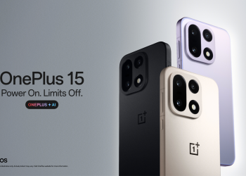 OnePlus 15 flagship smartphone shown in black, sandstone gold, and purple color options, the brand's current flagship sold in the US, Europe, India, and China