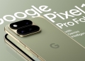 Google Pixel 11 Pro Fold in sage green with gold camera housing, from a leaked Google marketing image