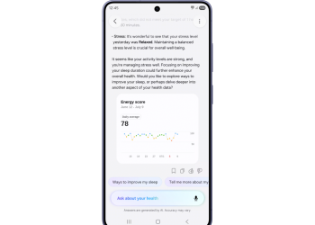 Samsung Health Assistant beta screen showing Energy Score and AI-generated wellness recommendations on a Galaxy phone