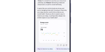 Samsung Health Assistant beta screen showing Energy Score and AI-generated wellness recommendations on a Galaxy phone