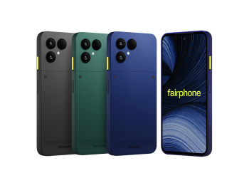 Fairphone Gen 6+ in Horizon Black, Forest Green and Cobalt Blue