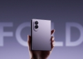 Samsung Galaxy Z Fold8 in Lavender, folded, held in hand