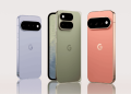 Google Pixel 11 lineup in three colours shown from the rear with the camera bar visible