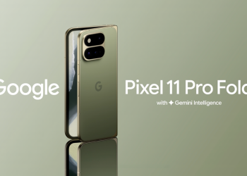Google Pixel 11 Pro Fold in green, shown folded closed in an official Google image