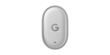 Google Pixel Tag leaked render showing puck-style Bluetooth tracker with speaker grille