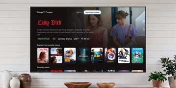 Google TV Freeplay free movies and shows on-demand tab on a TV screen