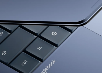 Googlebook laptop keyboard with the Glow Bar light strip, illustrating the leaked Acer Googlebook 14 GP714-91N