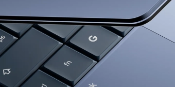 Googlebook laptop keyboard with the Glow Bar light strip, illustrating the leaked Acer Googlebook 14 GP714-91N