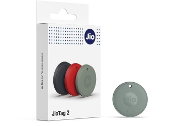 JioTag 2 Bluetooth tracker in Grey with its retail box showing all three colour options