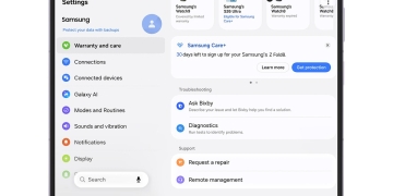 One UI 9 Warranty and care menu on a Galaxy Z Fold8