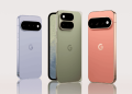 Google Pixel 11 series phones in three colours, rear panels showing the camera bar