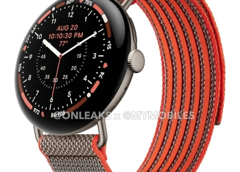 Pixel Watch 5 Stephen Curry edition with silver case and brown orange woven band