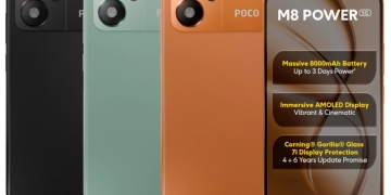 POCO M8 Power 5G smartphone in three colour options