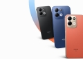 Redmi 17 5G in Absolute Black, Endless Blue and Eternal Orange, rear panels showing the square camera module
