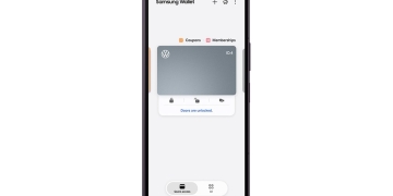 Samsung Wallet Digital Key for a Volkswagen ID.4 shown on a Galaxy phone screen with lock and unlock controls
