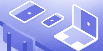 Signal multi-device linking illustration showing tablet phone and laptop