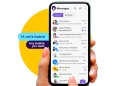 Sunbird Messaging app relaunch on Android showing iMessage blue bubbles