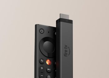 Amazon Fire TV Stick 4K with the redesigned Fire TV Remote showing its metal Home button