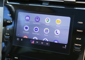 Android Auto launcher on a car dashboard display