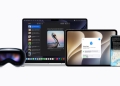 Apple devices including a MacBook, iPad, iPhone, Apple Watch, and Vision Pro headset showing OS 27 features