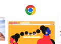 Google Chrome browser windows and the Chrome logo