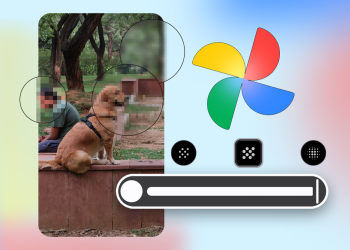 Google Photos Redact tool blurring and pixelating sensitive areas of a photo on Android