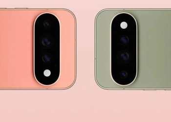 Google Pixel 11 Pro rear camera bar in Canyon and Olive colors, side by side