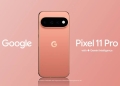 Google Pixel 11 Pro in Canyon showing the rear camera bar and Google logo