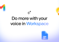 Google Workspace voice features title card showing Gmail, Docs and Keep icons
