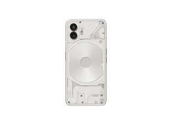 Nothing Phone (2) rear panel design, showing the transparent back and dual camera module