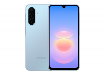 Samsung Galaxy A18 in Light Blue, front and rear panel with triple camera module