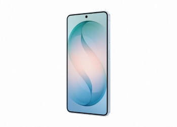 Samsung Galaxy S26 in sky blue, angled front-right view, waiting on the One UI 9 rollout