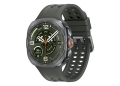 Samsung Galaxy Watch Ultra 2 in titanium with a green sport band, showing the round display