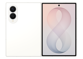 Samsung Galaxy Z Fold 8 open, showing front cover screen and rear camera module