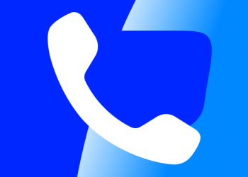 Truecaller app icon, white phone handset on a blue background