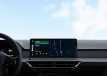 Android Auto running Google Maps navigation on an in-car display